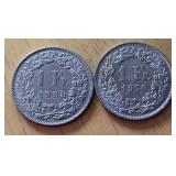 1969-1970 Swiss 1 Franc coins