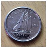 2004 Canadian 10-cent coin- Error