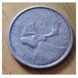 1959 Silver Canadian 25-cent coin