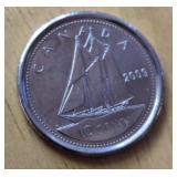 2009 Canadian 10-cent coin- Error