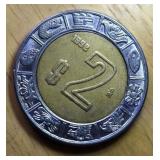 1998 Mexican 2 pesos coin. - DIE CHIPS