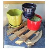 HANDCRAFTED WOODEN PLANT CADDY/ POTS