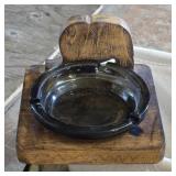HANDCARVED OAK ASHTRAY HOLDERR/ASHTRAY