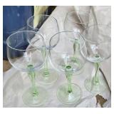 VINTAGE GREEN STEM GLASS WINE GOBLETS