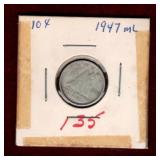 CANADA 1947 MAPLE LEAF SILVER DIME