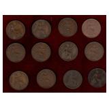 GREAT BRITAIN 12 LARGE PENNIES