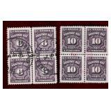CANADA USED POSTAGE DUE BLKS OF 4 STAMPS