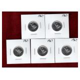 CANADA 1967 CENTENNIAL 5 RABBIT NICKELS