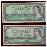 CANADA 2 CIRCULATED 1954 $1 BANKNOTES