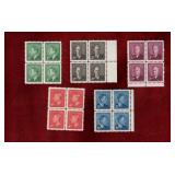 CANADA 5 MINT KGVI BLOCKS OF 4 STAMPS #284-288