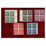 CANADA 5 MINT KGVI BLOCKS OF 4 STAMPS #289-293