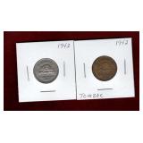 CANADA 1942 NICKEL & TOMBAC 5 CENT COINS