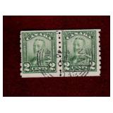 CANADA USED 1929 KGV SCROLL COIL PAIR STAMPS