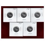 CANADA 1967 CENTENNIAL 5 RABBIT NICKELS