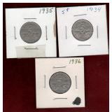 CANADA 1934 - 1936 NICKELS