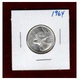 CANADA 1964 SILVER QUARTER UNC