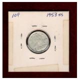 CANADA 1953 SHOULDER FOLD SILVER DIME