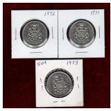 CANADA 50 CENT COINS 1971 - 1973