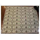 USA 2003 UNCUT SHEET OF 32 $2 BANKNOTES