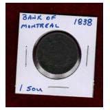 BANK OF MONTREAL 1838 UN SOU COIN