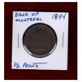 BANK OF MONTREAL 1844 HALF PENNY COIN