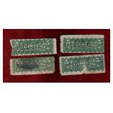 CANADA 4 USED 1876 REGISTRATION 5 CENT STAMPS #F2