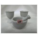 Ceramic Mortar and Pestle With Matching Cups