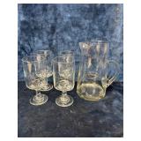 Vintage Glass Pitcher with Glasses