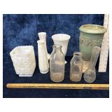 Lot Of Glass Bottles,Milk Glass,Vases
