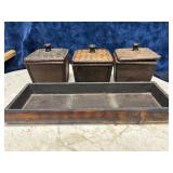 Asian Woven Bamboo & Wood 3-Box Condiment Set