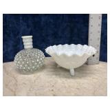 Hobnail Vase and Milk Glass Bowl