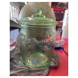 planters peanut green glaass barrel display jar