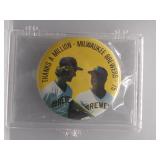 1975 Milwaukee Brewers Button - Aaron and Yount