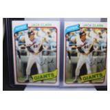 2 1980 Topps Jack Clark cards