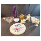 Assorted vintage items, creamer, sugar bowl,