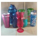 Water bottles and plastic cups