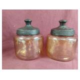 Hammered round glass jar-amber. 2 total