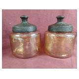 Hammered round glass jar-amber. 2 total