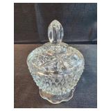 vintage Diamond Point pressed glass footed and