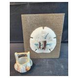 Sand dollar art on wood, Florida trinket box