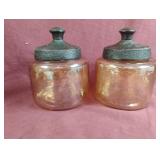 Hammered round glass jar-amber. 2 total