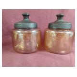 Hammered round glass jar-amber. 2 total