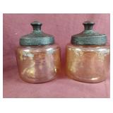Hammered round glass jar-amber. 2 total