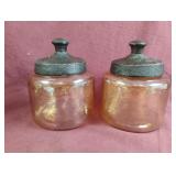 Hammered round glass jar-amber. 2 total