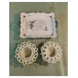Candle holders and a ceramic Mother trinket tray