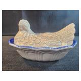 5x2.75 blue and white ceramic nesting hen