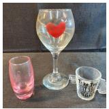 Shot glasses and wine glass painted heartland