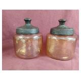 Hammered round glass jar-amber. 2 total