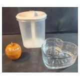 Pickle container , glass heart 6x2.5 dish, wooden