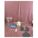 Plastic wall trivets, glass candle holders,